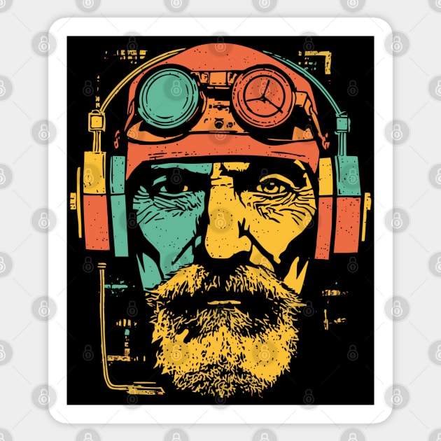 Vintage Cyberpunk Pilot Pop Art Portrait Sticker by TuncGK